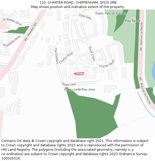 110, CHARTER ROAD, CHIPPENHAM, SN15 2RB: Location map and indicative extent of plot