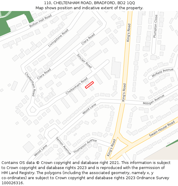 110, CHELTENHAM ROAD, BRADFORD, BD2 1QQ: Location map and indicative extent of plot