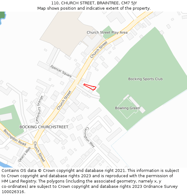 110, CHURCH STREET, BRAINTREE, CM7 5JY: Location map and indicative extent of plot