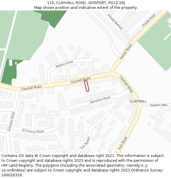 110, CLAYHALL ROAD, GOSPORT, PO12 2AJ: Location map and indicative extent of plot