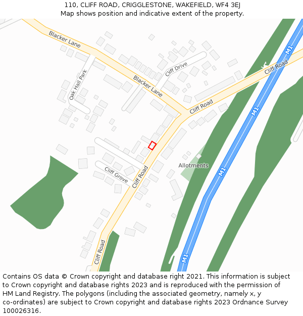 110, CLIFF ROAD, CRIGGLESTONE, WAKEFIELD, WF4 3EJ: Location map and indicative extent of plot