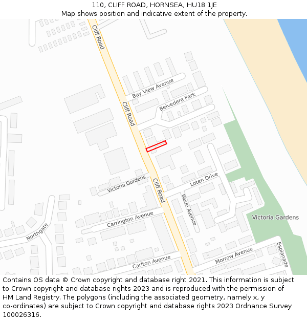 110, CLIFF ROAD, HORNSEA, HU18 1JE: Location map and indicative extent of plot