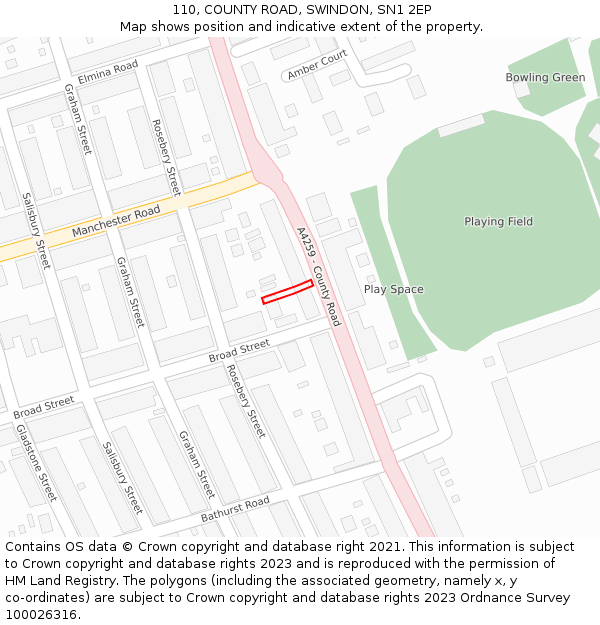 110, COUNTY ROAD, SWINDON, SN1 2EP: Location map and indicative extent of plot