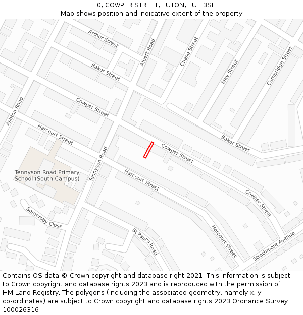 110, COWPER STREET, LUTON, LU1 3SE: Location map and indicative extent of plot