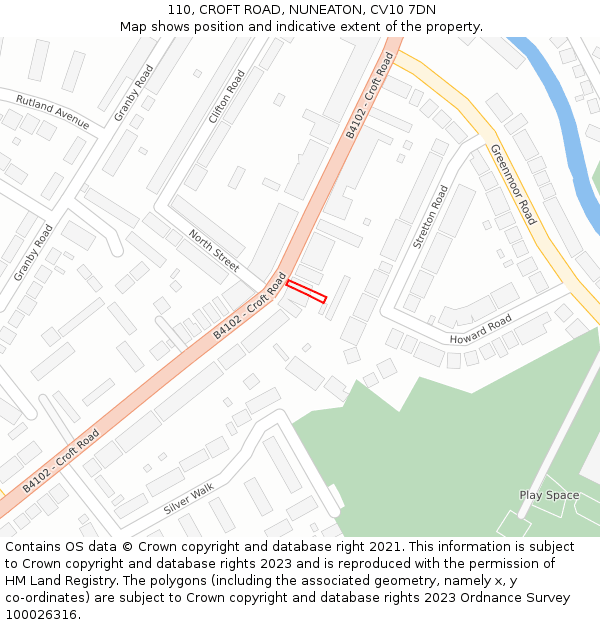 110, CROFT ROAD, NUNEATON, CV10 7DN: Location map and indicative extent of plot