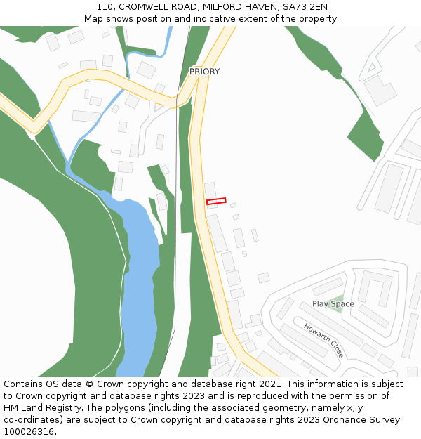 110, CROMWELL ROAD, MILFORD HAVEN, SA73 2EN: Location map and indicative extent of plot
