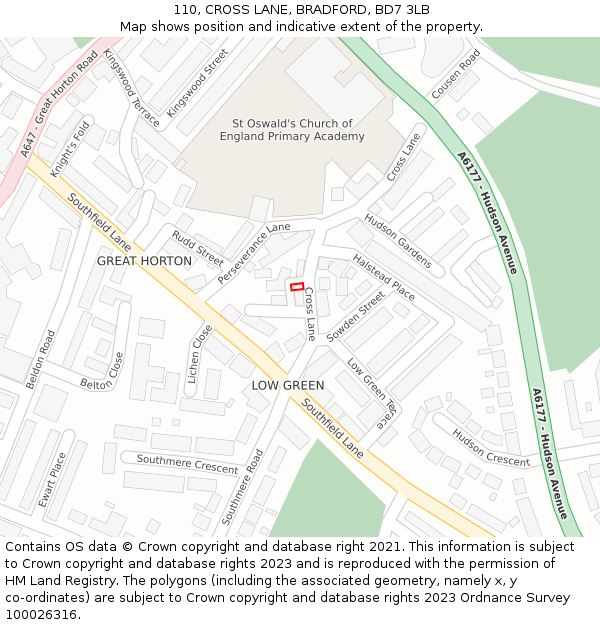 110, CROSS LANE, BRADFORD, BD7 3LB: Location map and indicative extent of plot