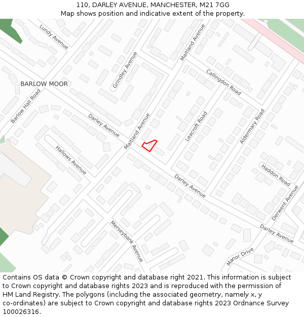 110, DARLEY AVENUE, MANCHESTER, M21 7GG: Location map and indicative extent of plot
