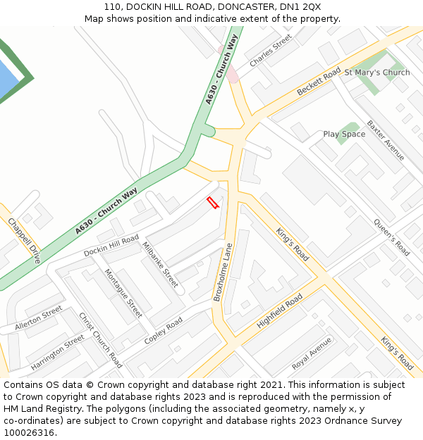 110, DOCKIN HILL ROAD, DONCASTER, DN1 2QX: Location map and indicative extent of plot