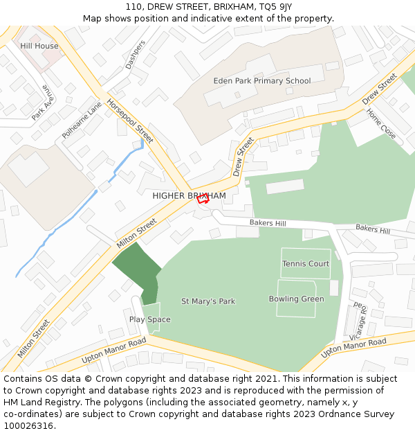 110, DREW STREET, BRIXHAM, TQ5 9JY: Location map and indicative extent of plot