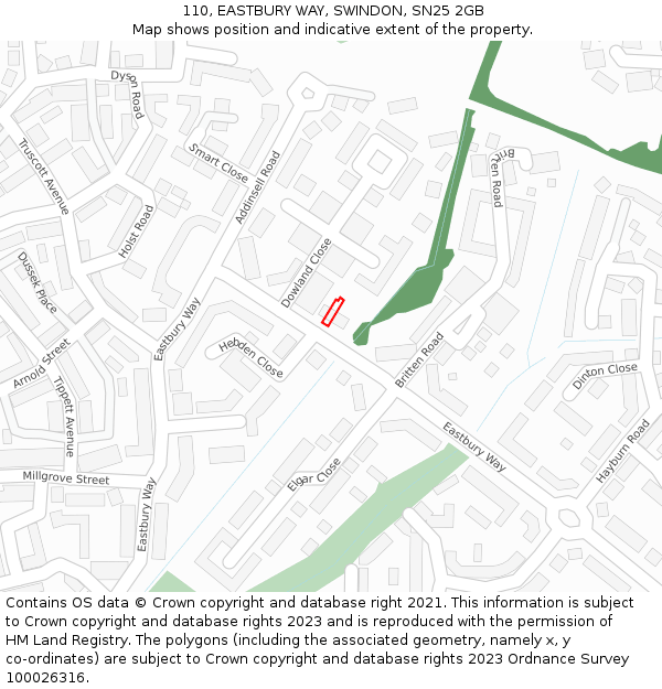 110, EASTBURY WAY, SWINDON, SN25 2GB: Location map and indicative extent of plot