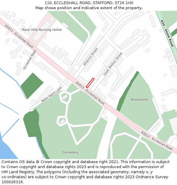 110, ECCLESHALL ROAD, STAFFORD, ST16 1HX: Location map and indicative extent of plot