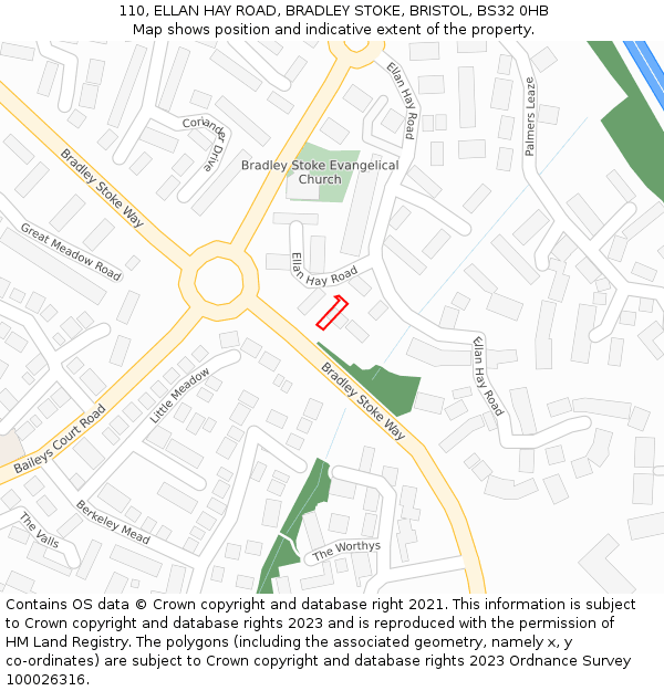 110, ELLAN HAY ROAD, BRADLEY STOKE, BRISTOL, BS32 0HB: Location map and indicative extent of plot