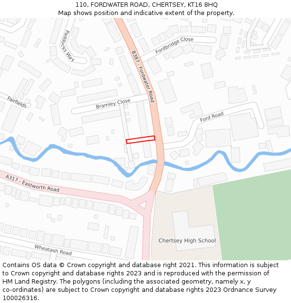 110, FORDWATER ROAD, CHERTSEY, KT16 8HQ: Location map and indicative extent of plot