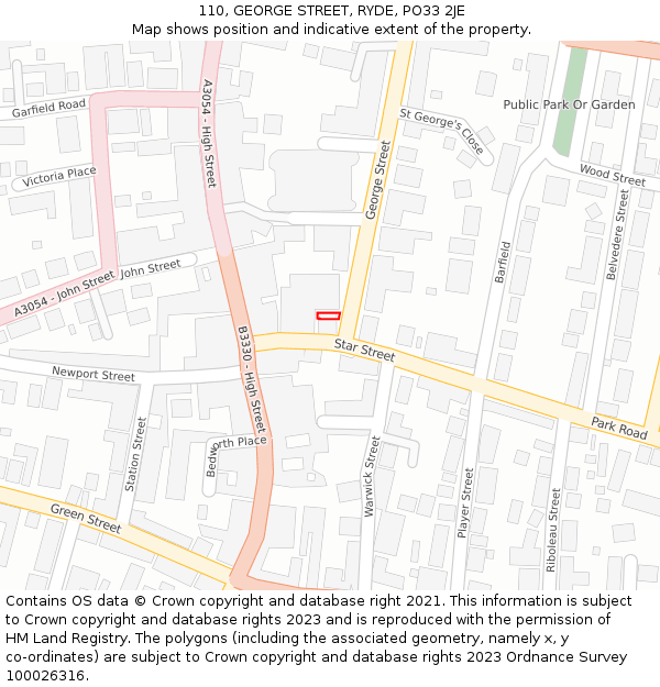 110, GEORGE STREET, RYDE, PO33 2JE: Location map and indicative extent of plot