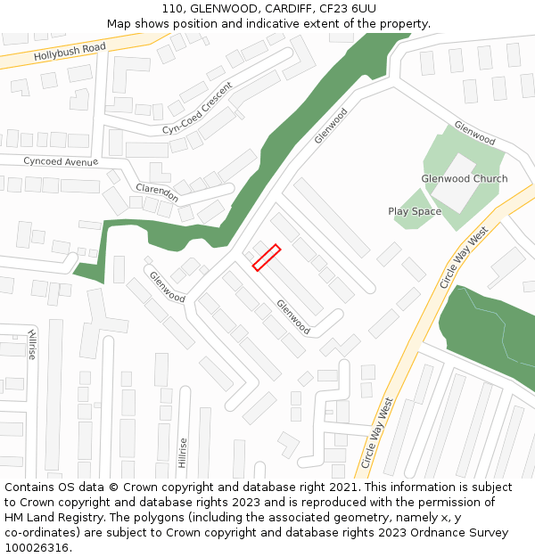 110, GLENWOOD, CARDIFF, CF23 6UU: Location map and indicative extent of plot