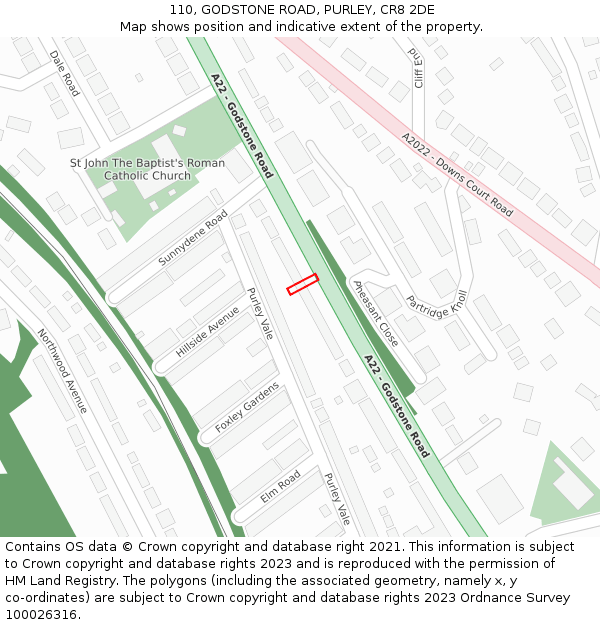 110, GODSTONE ROAD, PURLEY, CR8 2DE: Location map and indicative extent of plot