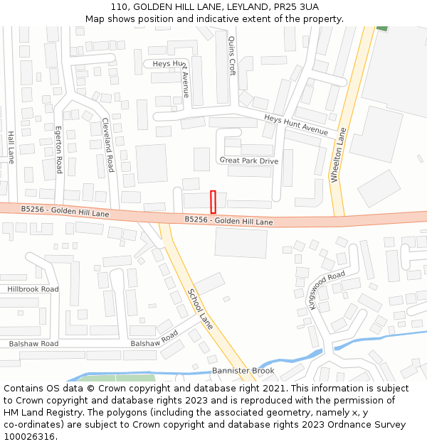 110, GOLDEN HILL LANE, LEYLAND, PR25 3UA: Location map and indicative extent of plot