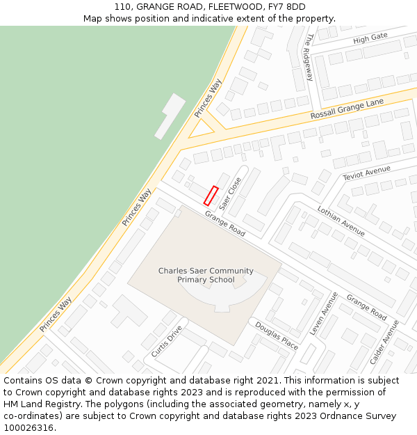 110, GRANGE ROAD, FLEETWOOD, FY7 8DD: Location map and indicative extent of plot