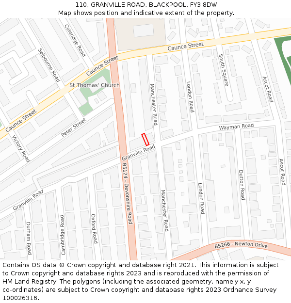 110, GRANVILLE ROAD, BLACKPOOL, FY3 8DW: Location map and indicative extent of plot