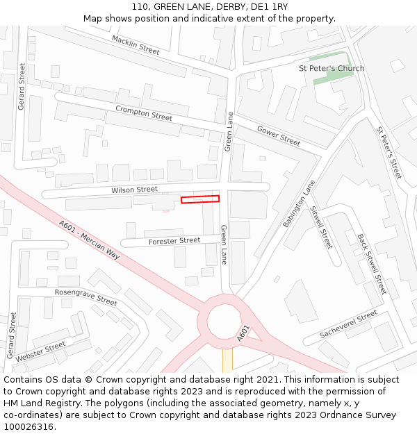 110, GREEN LANE, DERBY, DE1 1RY: Location map and indicative extent of plot
