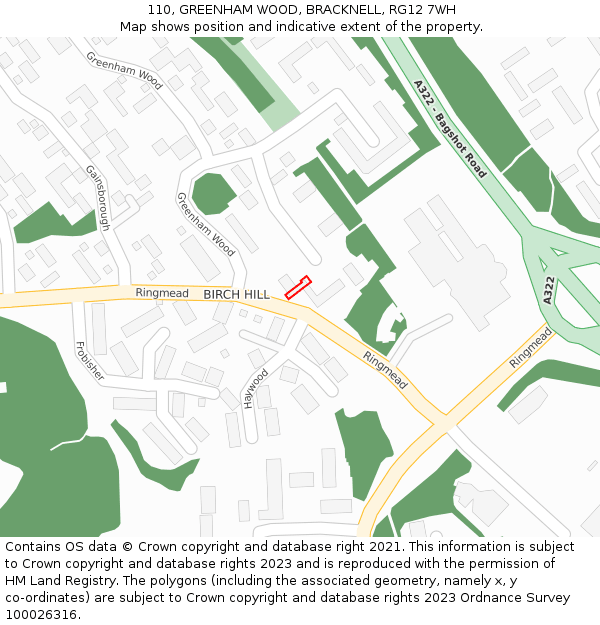 110, GREENHAM WOOD, BRACKNELL, RG12 7WH: Location map and indicative extent of plot