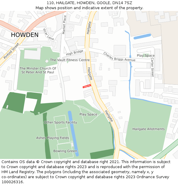 110, HAILGATE, HOWDEN, GOOLE, DN14 7SZ: Location map and indicative extent of plot