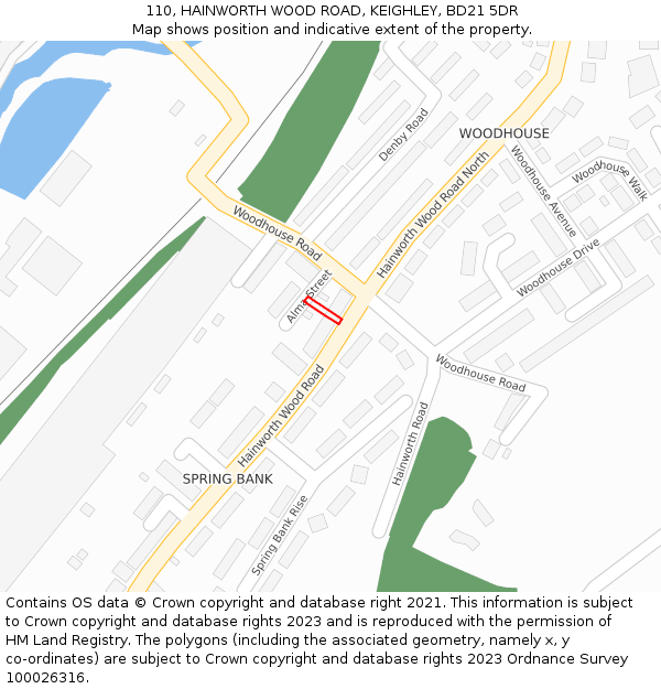 110, HAINWORTH WOOD ROAD, KEIGHLEY, BD21 5DR: Location map and indicative extent of plot