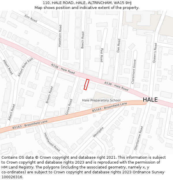 110, HALE ROAD, HALE, ALTRINCHAM, WA15 9HJ: Location map and indicative extent of plot