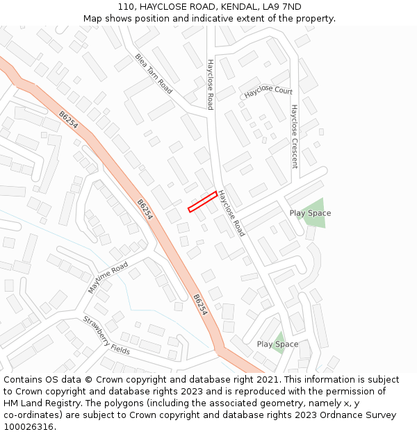 110, HAYCLOSE ROAD, KENDAL, LA9 7ND: Location map and indicative extent of plot