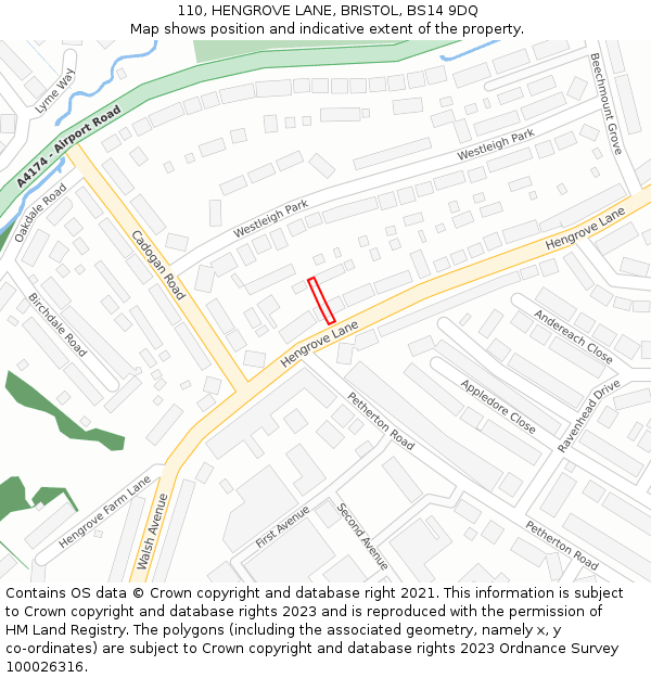 110, HENGROVE LANE, BRISTOL, BS14 9DQ: Location map and indicative extent of plot