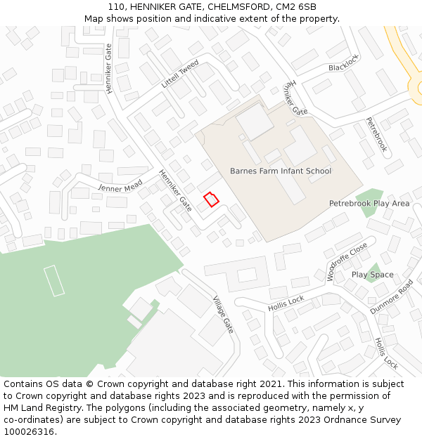 110, HENNIKER GATE, CHELMSFORD, CM2 6SB: Location map and indicative extent of plot