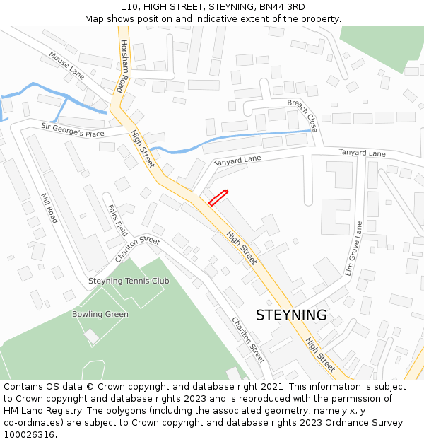 110, HIGH STREET, STEYNING, BN44 3RD: Location map and indicative extent of plot