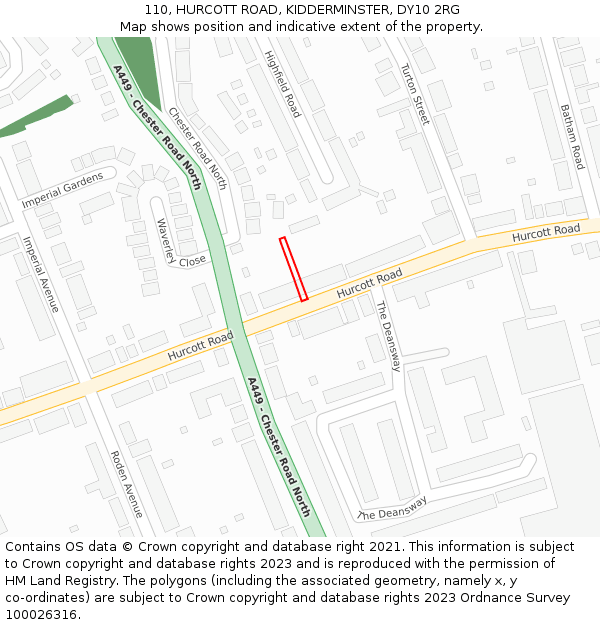 110, HURCOTT ROAD, KIDDERMINSTER, DY10 2RG: Location map and indicative extent of plot