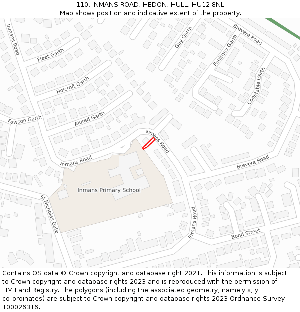 110, INMANS ROAD, HEDON, HULL, HU12 8NL: Location map and indicative extent of plot