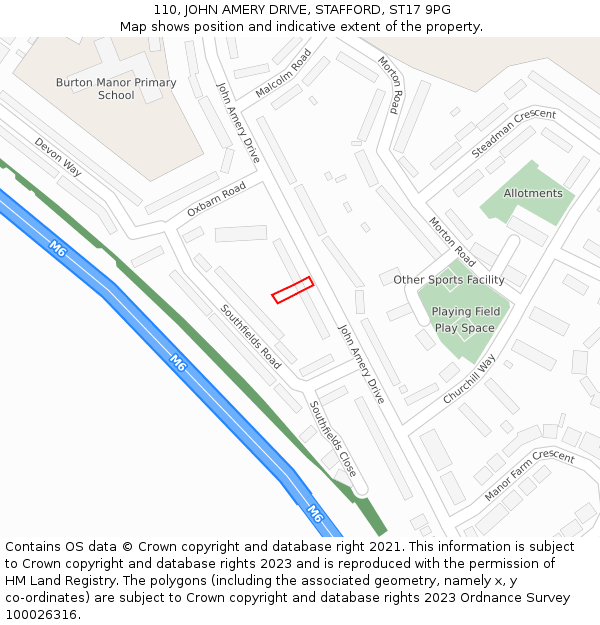 110, JOHN AMERY DRIVE, STAFFORD, ST17 9PG: Location map and indicative extent of plot