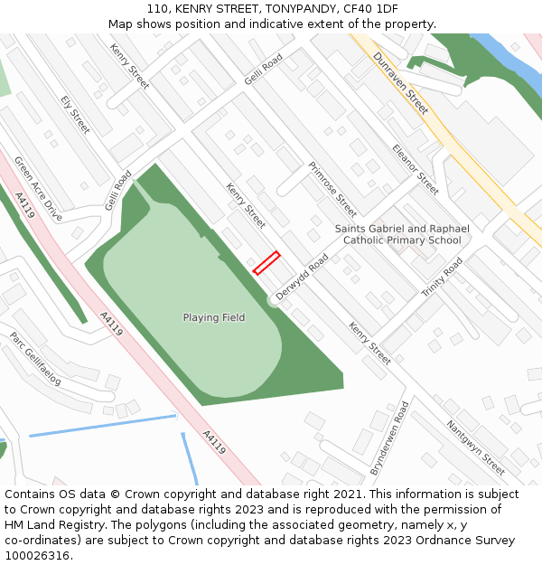 110, KENRY STREET, TONYPANDY, CF40 1DF: Location map and indicative extent of plot