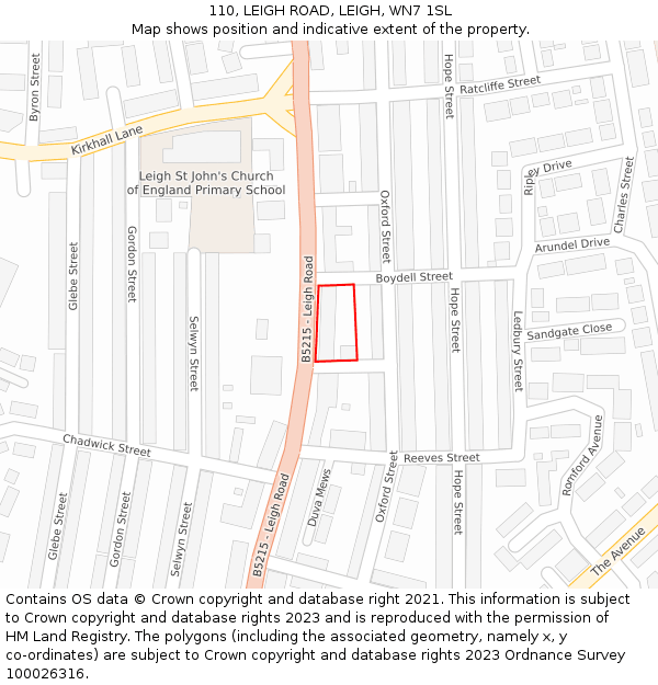 110, LEIGH ROAD, LEIGH, WN7 1SL: Location map and indicative extent of plot
