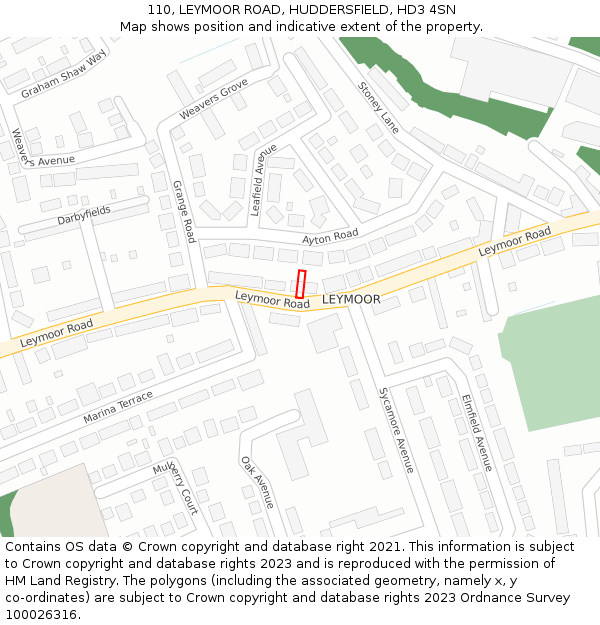 110, LEYMOOR ROAD, HUDDERSFIELD, HD3 4SN: Location map and indicative extent of plot