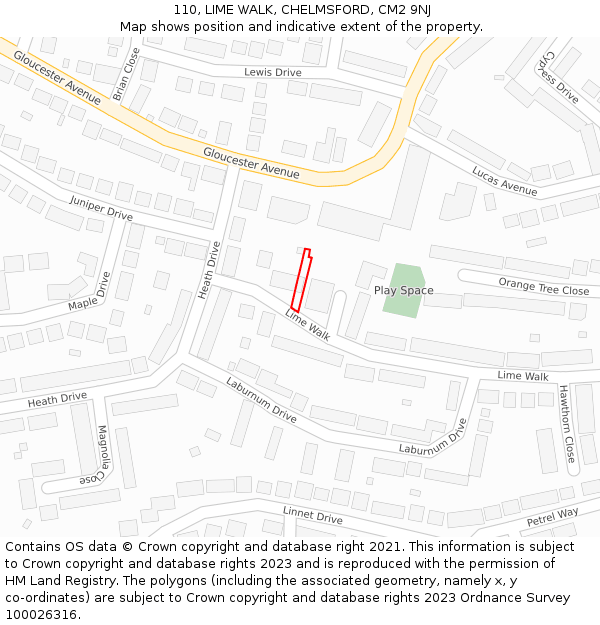 110, LIME WALK, CHELMSFORD, CM2 9NJ: Location map and indicative extent of plot