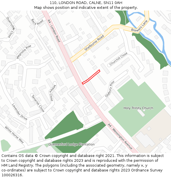 110, LONDON ROAD, CALNE, SN11 0AH: Location map and indicative extent of plot
