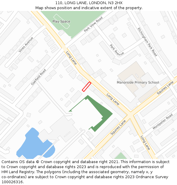 110, LONG LANE, LONDON, N3 2HX: Location map and indicative extent of plot