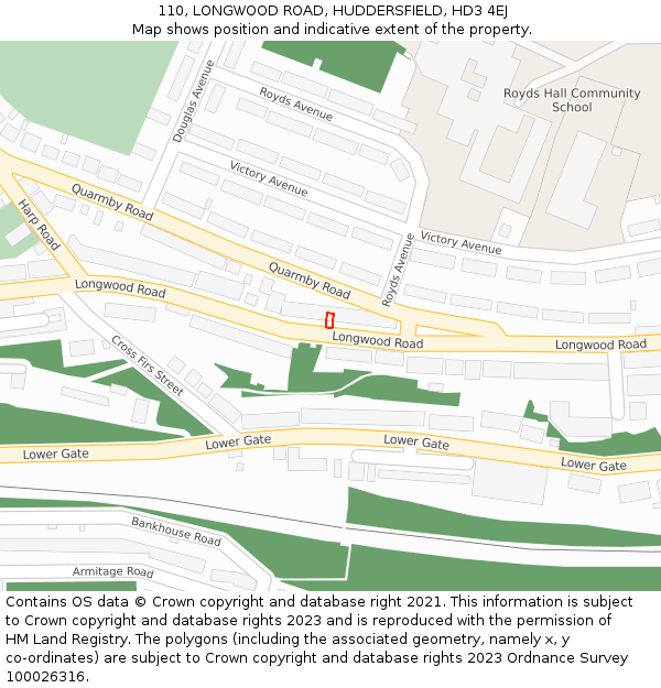 110, LONGWOOD ROAD, HUDDERSFIELD, HD3 4EJ: Location map and indicative extent of plot