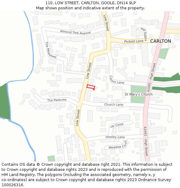 110, LOW STREET, CARLTON, GOOLE, DN14 9LP: Location map and indicative extent of plot