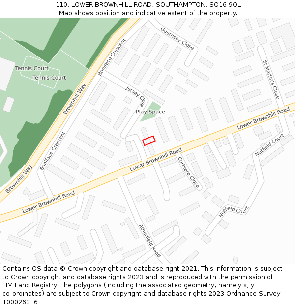 110, LOWER BROWNHILL ROAD, SOUTHAMPTON, SO16 9QL: Location map and indicative extent of plot