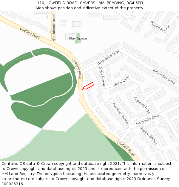 110, LOWFIELD ROAD, CAVERSHAM, READING, RG4 6PB: Location map and indicative extent of plot