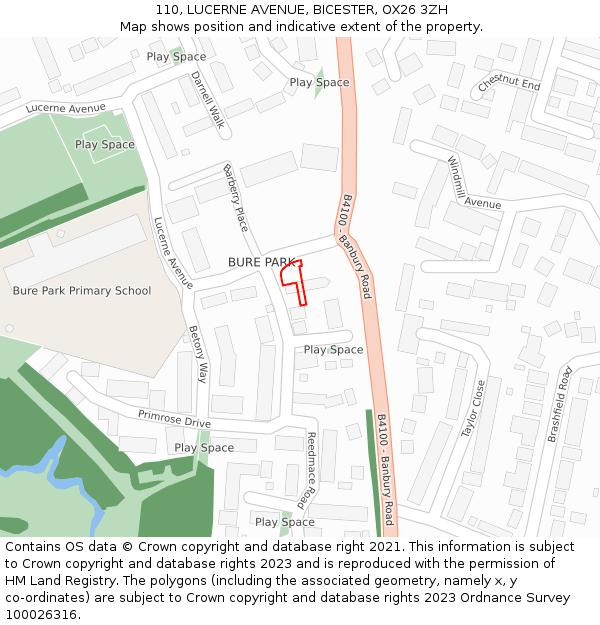 110, LUCERNE AVENUE, BICESTER, OX26 3ZH: Location map and indicative extent of plot