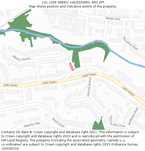 110, LYDE GREEN, HALESOWEN, B63 2PF: Location map and indicative extent of plot