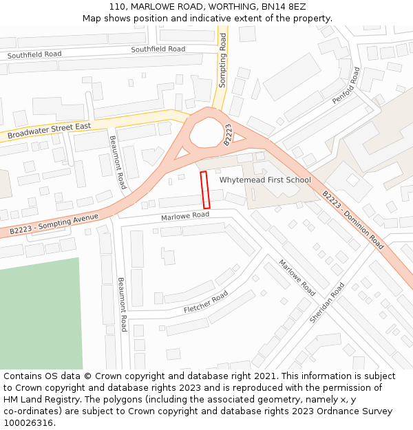 110, MARLOWE ROAD, WORTHING, BN14 8EZ: Location map and indicative extent of plot