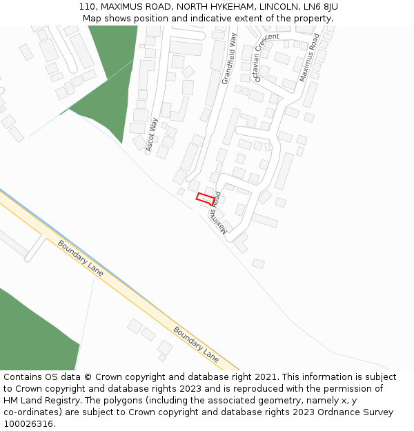 110, MAXIMUS ROAD, NORTH HYKEHAM, LINCOLN, LN6 8JU: Location map and indicative extent of plot